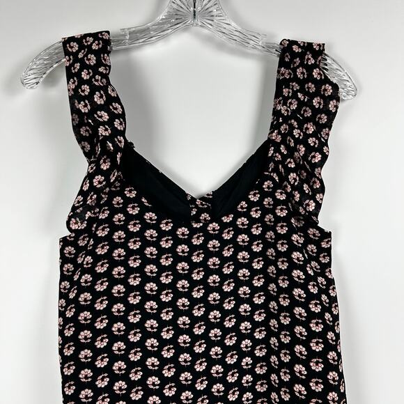 J Crew Ruffle Sleeveless Button Front Floral Black Blouse Coquette Womens Size 0 - Picture 9 of 12